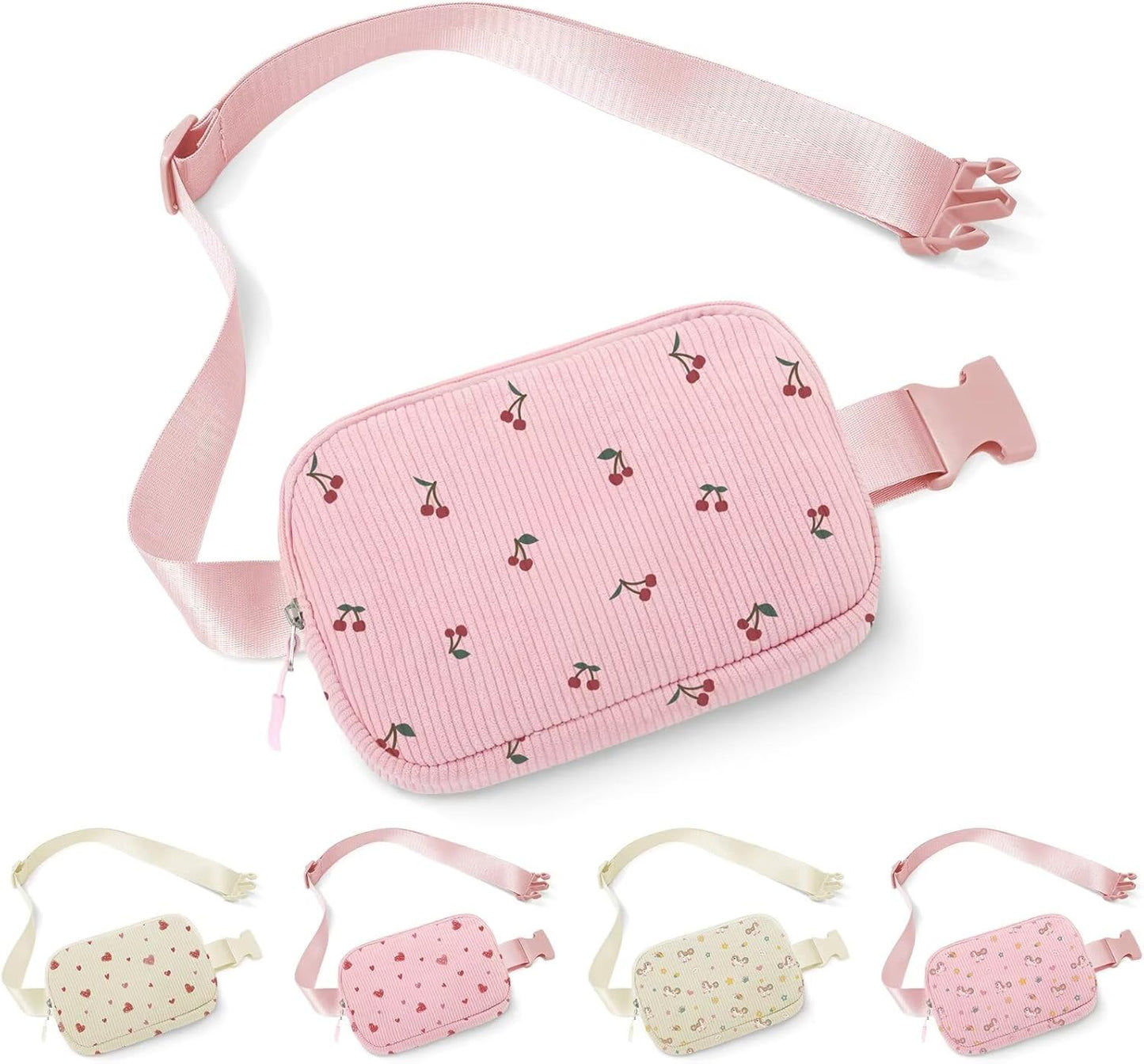 YOOLIFE Cherry Fanny Pack for Girls - Purse for Teen Girls Kids Belt Bag Crossbody Bag Fashion Waist Pack, 4 5 6 7 8 9 10 11 12 Year Old Girl Gifts (Pink)