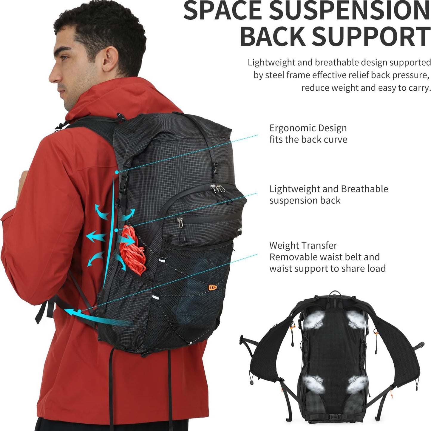 Hiking Backpack for Men and Women, 30L Waterproof Camping Backpack with 3L Water Bladder and Rain Cover, Lightweight Outdoor Sport Travel Daypack Rucksack for Climbing Cycling (Black)