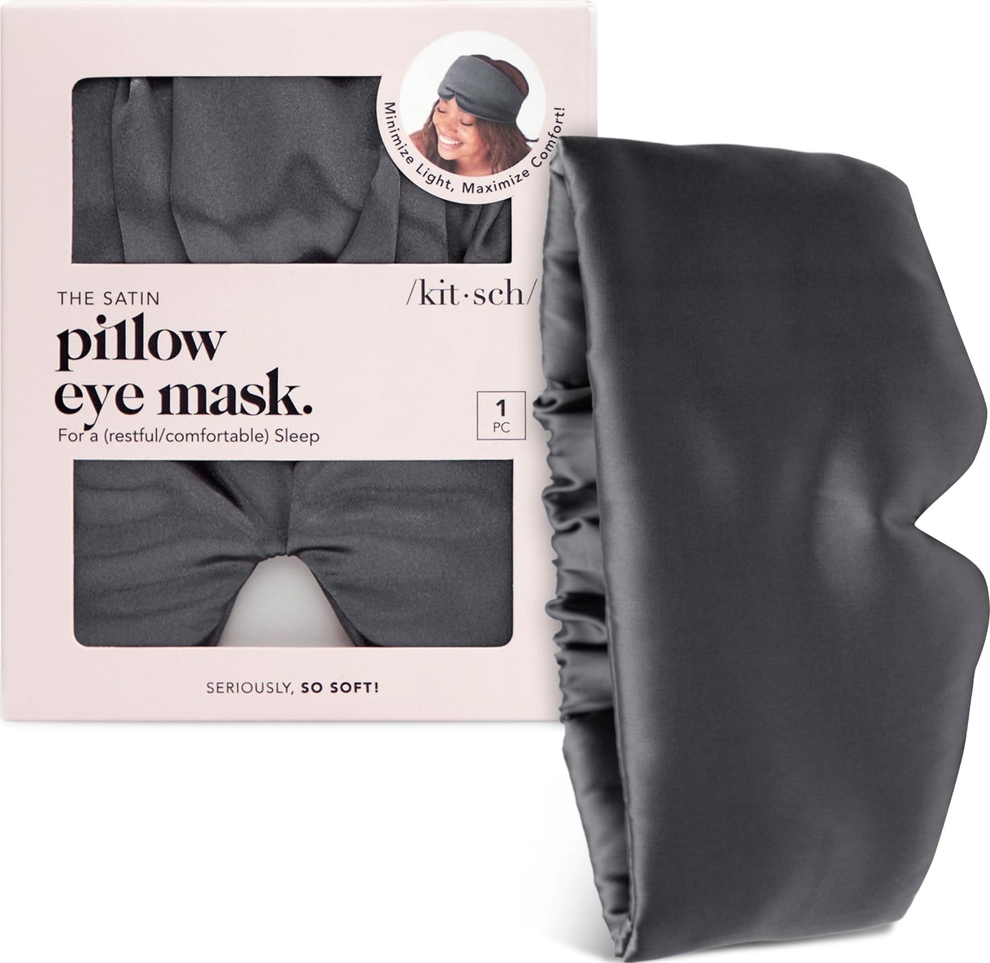 Kitsch Satin Sleep Mask | Eye Masks for Sleep - Charcoal Black