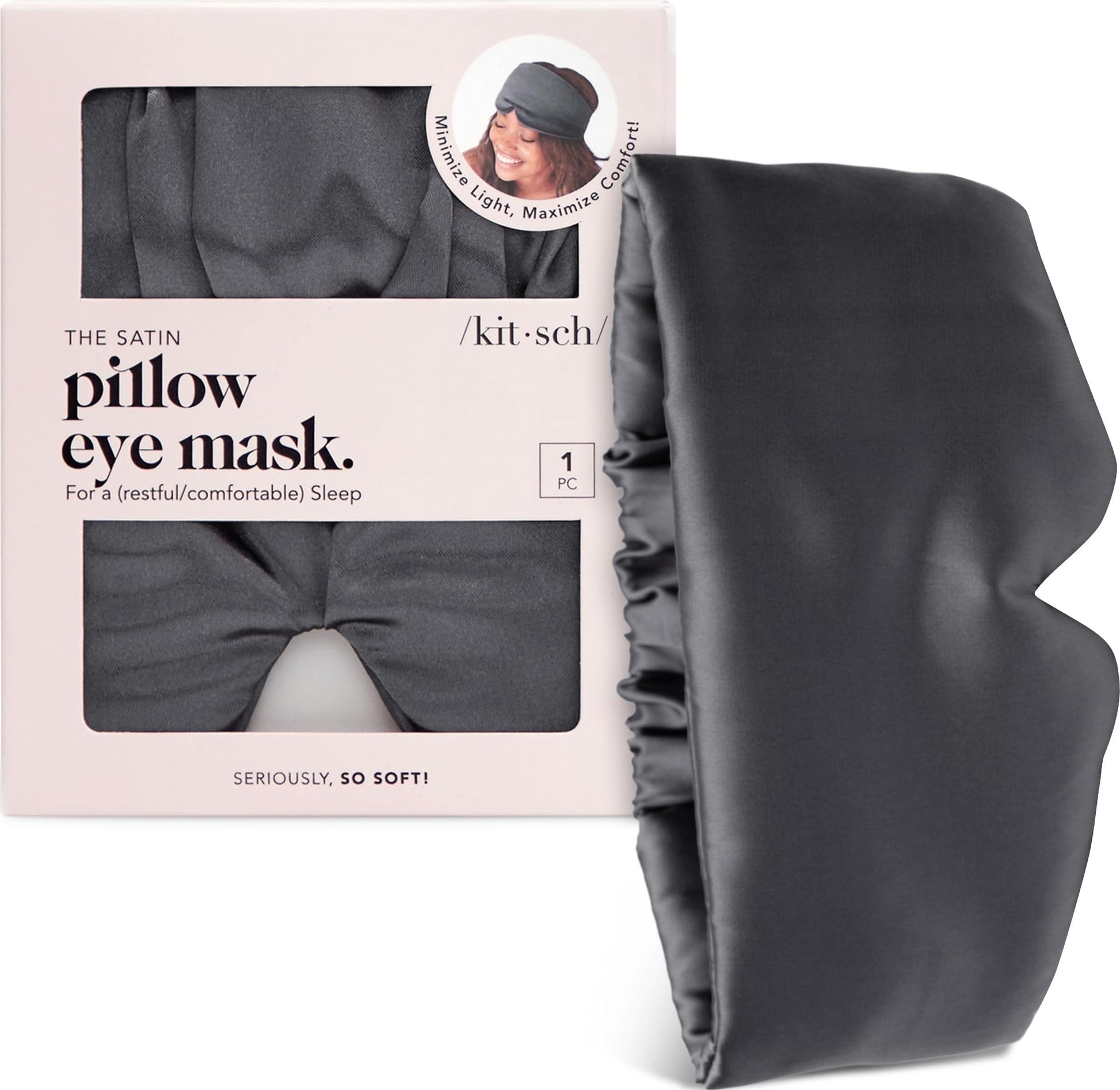 Kitsch Satin Sleep Mask | Eye Masks for Sleep - Charcoal Black
