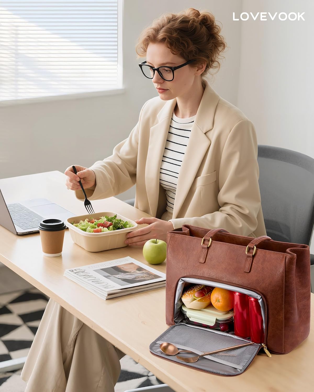 LOVEVOOK Lunch Bag, Tote Bag for Women with Insulated Lunch Compartment, Laptop Work Tote Bag for Teacher, Nurse, Travel, College, Daily,15.6 Inch
