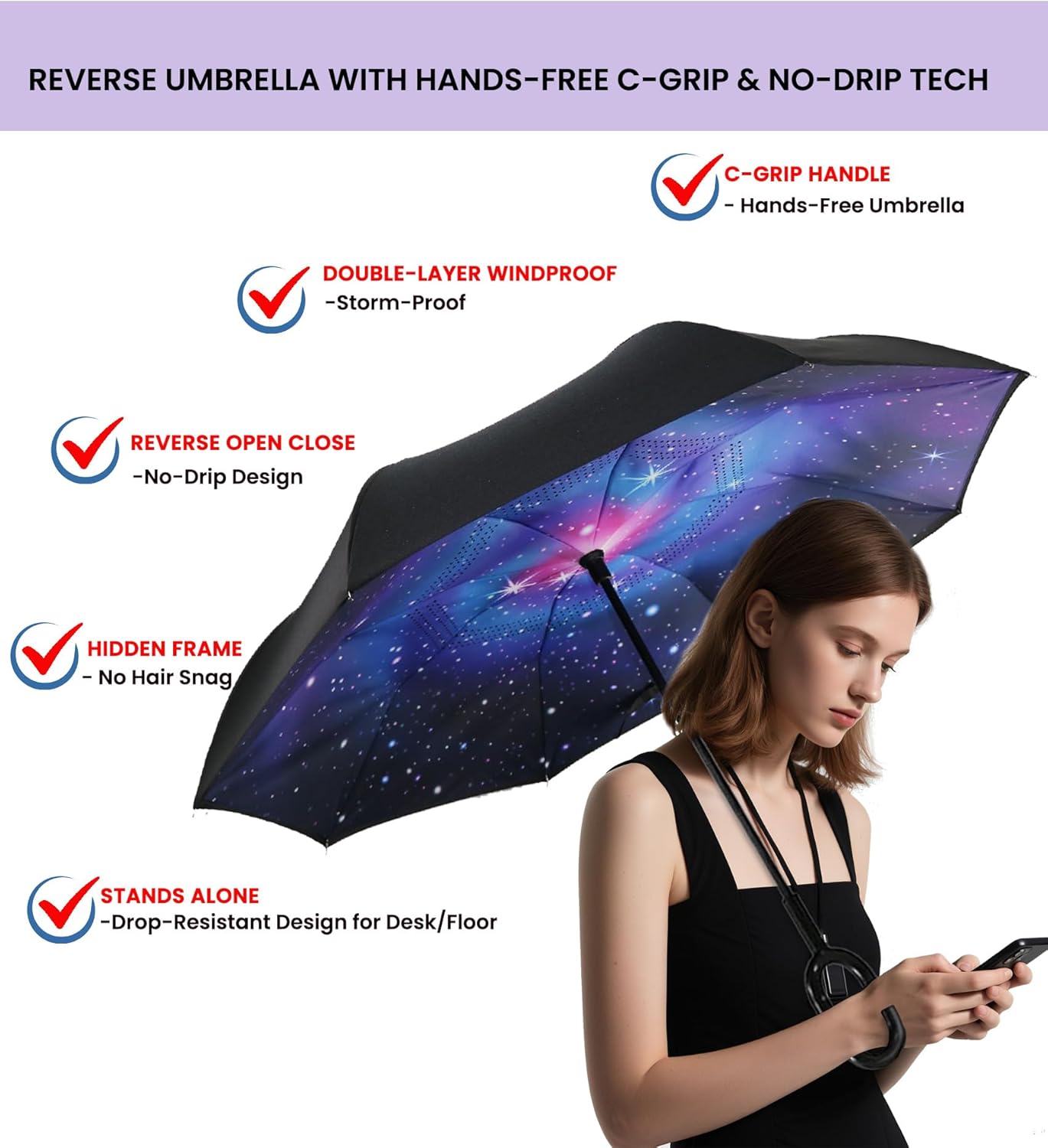 SIEPASA 49/56 Inch Inverted Reverse Upside Down Umbrella, Extra Large Double Canopy Vented Windproof Waterproof Stick Golf Umbrellas with C-shape Handle.
