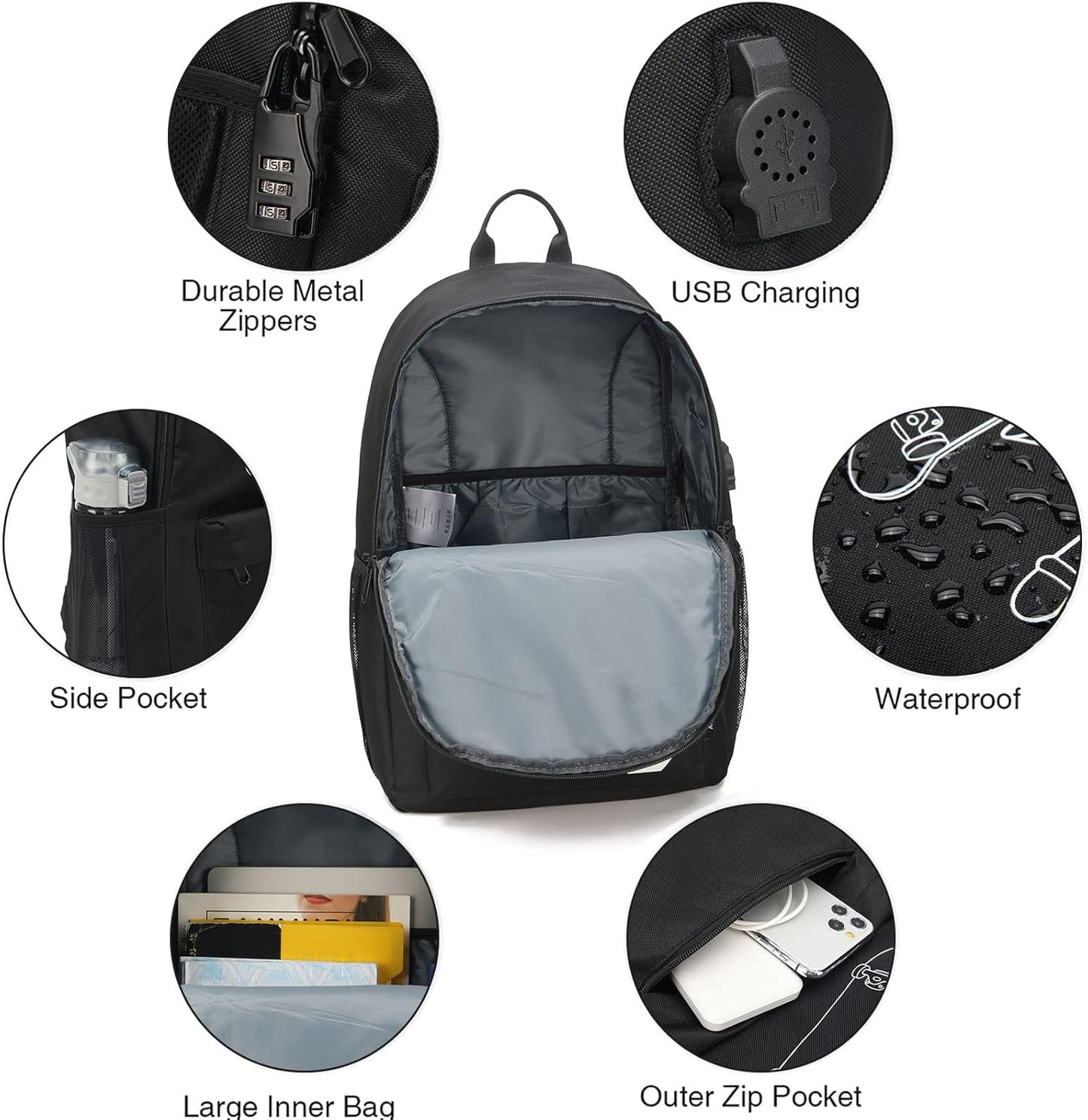 Boys Backpacks, Kids Backpack Kindergarten Elementary Middle School College Book Bags Teen Boy with Lunch Box and Pencil Case, Waterproof Travel Back Pack Laptop Backpack (Black)