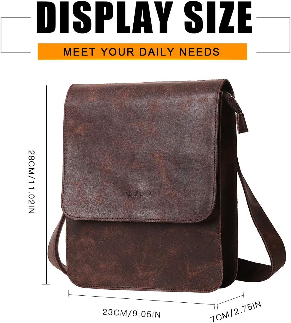 Leathario Crossbody Bag for Men Genuine Leather Small Messenger Shoulder Purse Side Vintage Satchel for Work Business Daily