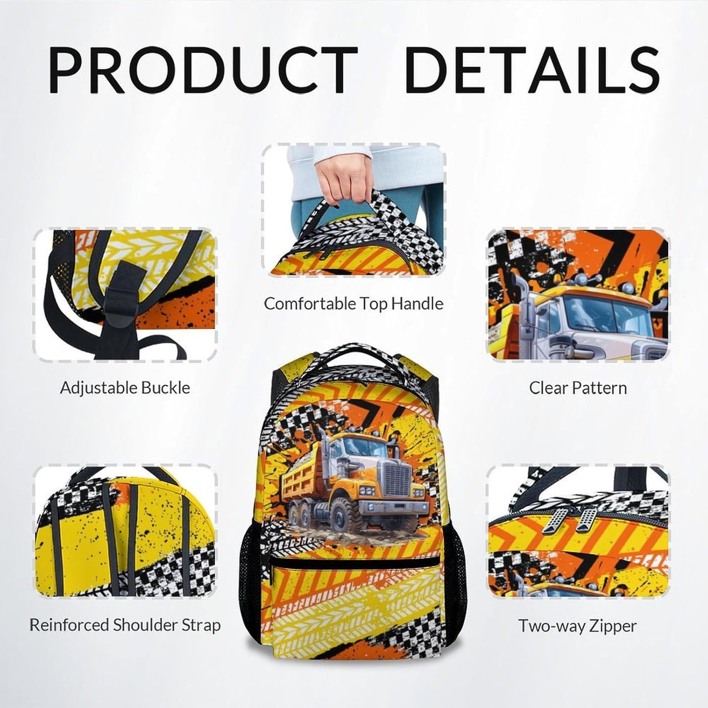 Kids Backpack, Construction Backpacks for Boys, 17" Truck Bookbag for Preschool Kindergarten Elementary, Durable Toddler School Bag