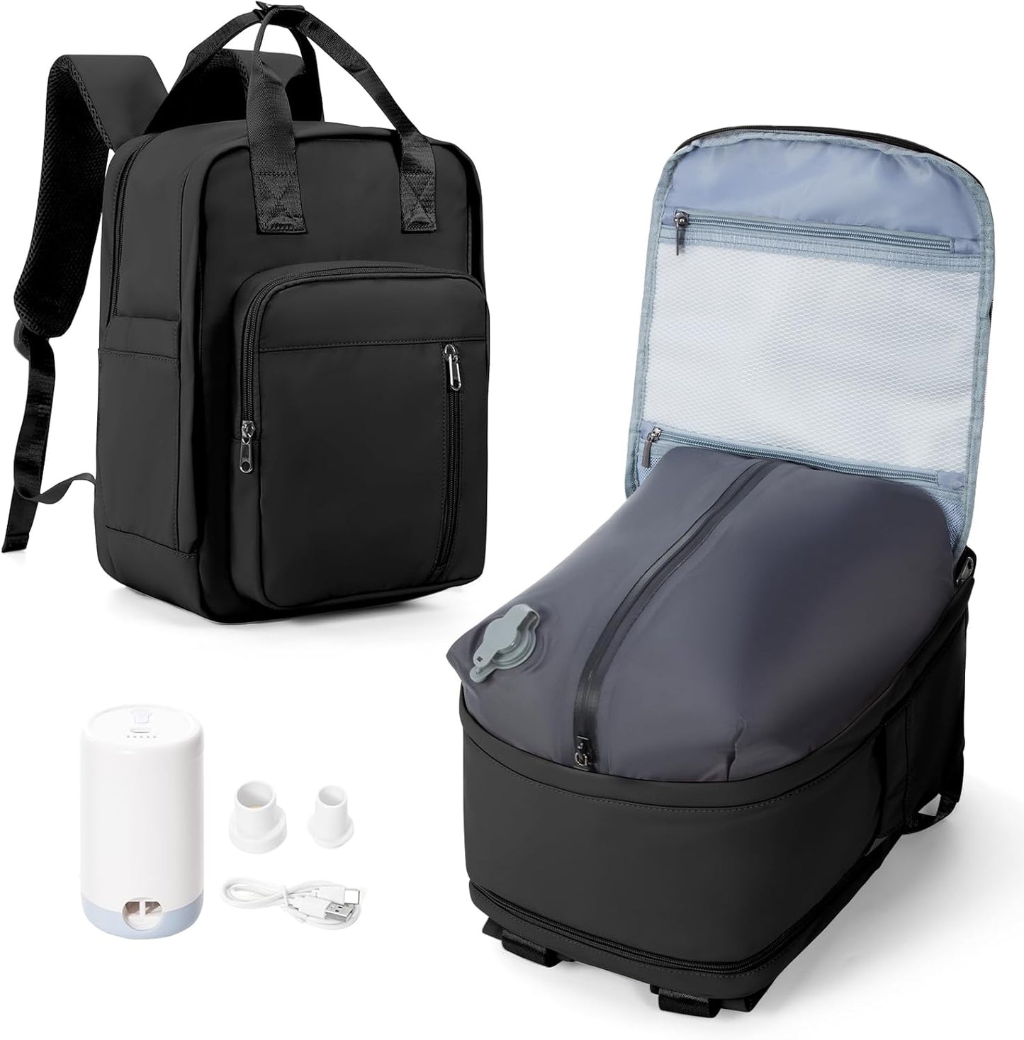 Vacuum Travel Backpack with Pump,Personal Item Carry on Backpacks Flight Approved 18x14x8 inches Women,Laptop Waterproof Work Compression bags hiking Casual Daypack Compresion
