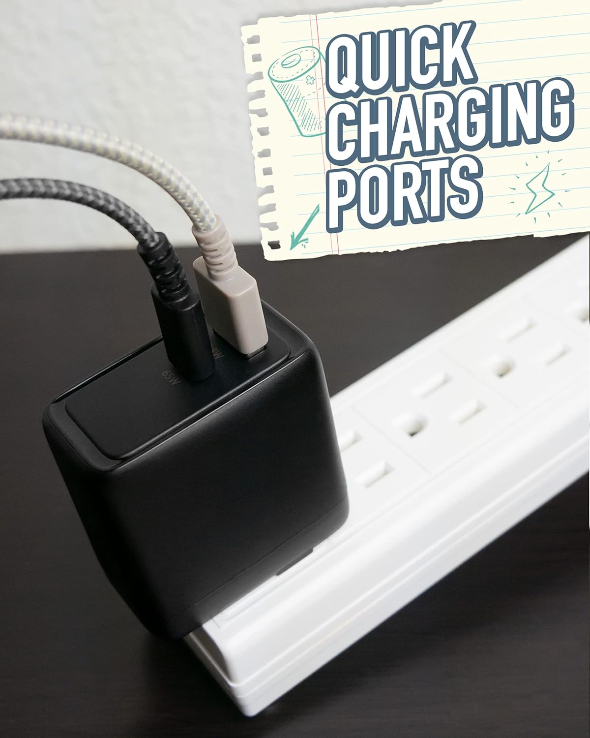 Smartish USB-C/USB Wall Charger for iPhone 17,16,15 & MacBook - Charge Shack-2 Port 65W Quick Charger - Type C Power Brick Wall Plug - Compatible with MacBook Pro iPhone Android Laptops