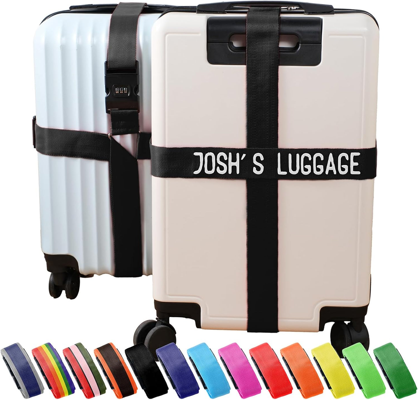 Personalized Luggage Straps with Embroidered Names/Letters - Premium Quality, Anti-Slip & Adjustable - 13 Colors, Stainless Steel 3-Digit Lock, Fits All Suitcases