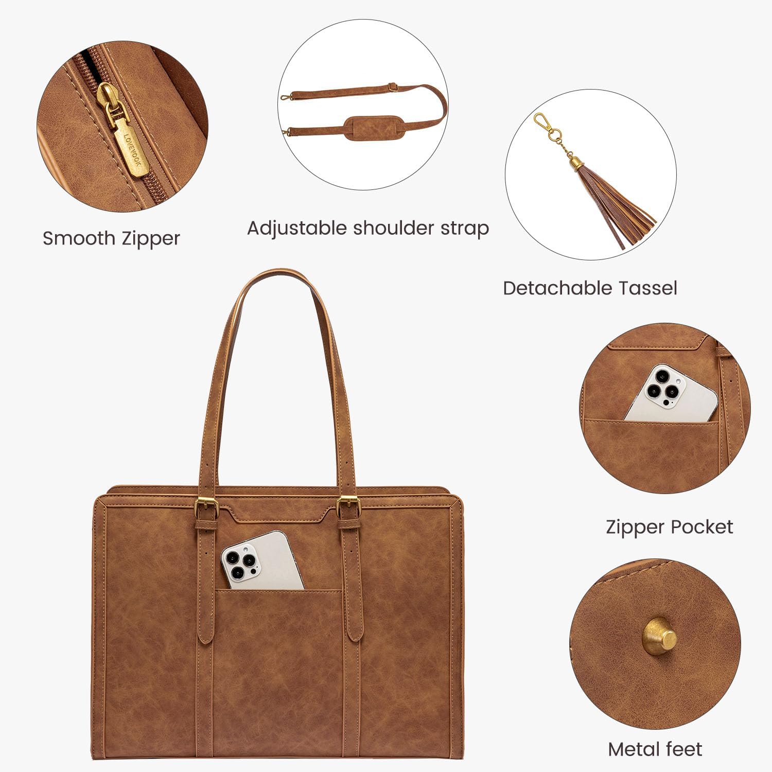 LOVEVOOK Laptop Bag for Women Vintage Leather Work Tote 15.6 inch Large Capacity Computer bag with