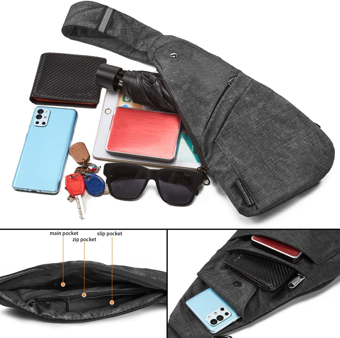 Seoky Rop Slim Sling Bag Small Ultra Thin Water Resistance Crossbody Chest Shoulder Backpack
