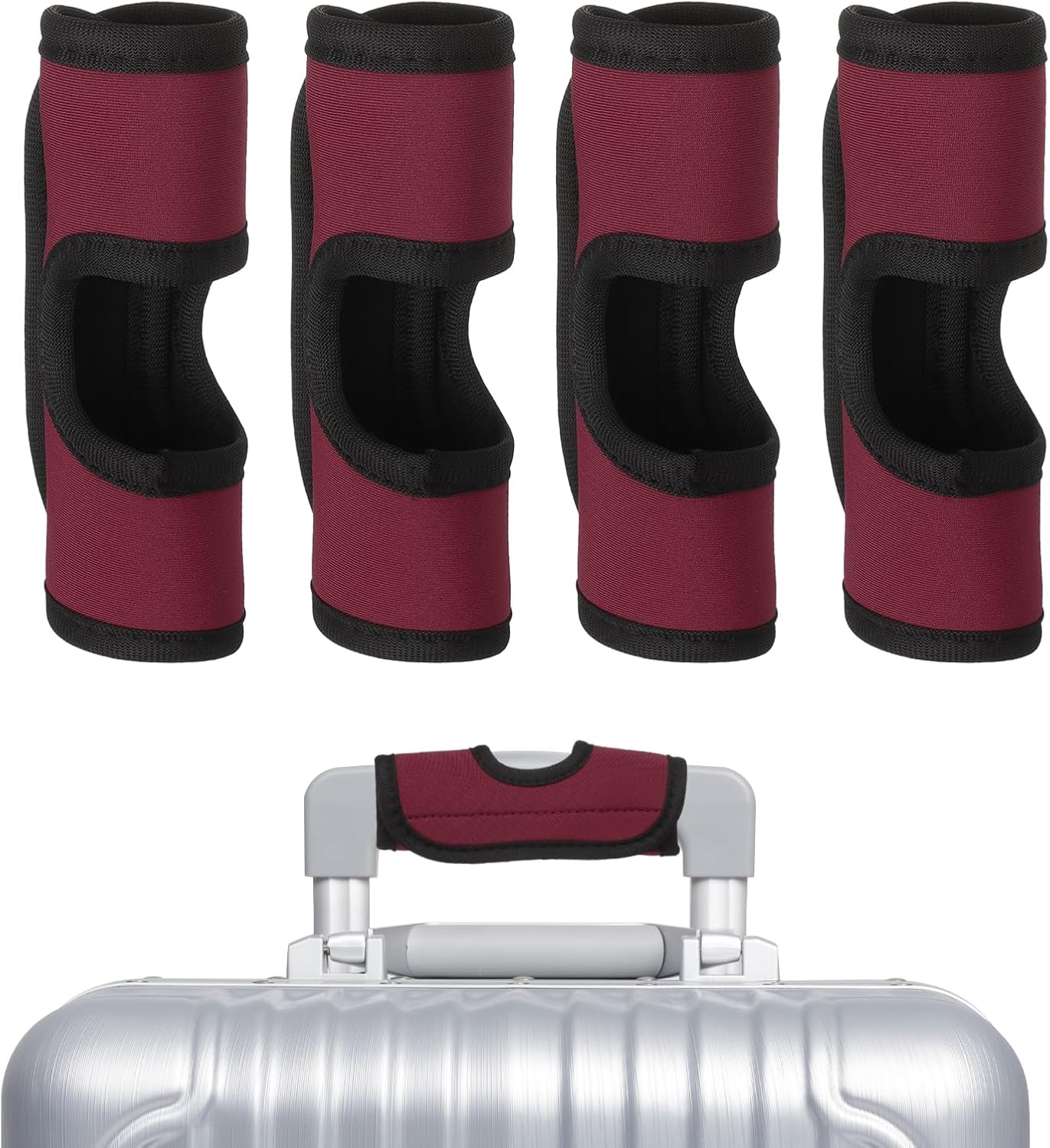 uxcell Luggage Handle Wrap, 4 Pcs Hollow Neoprene Handbag Grip Cover Protector Luggage Identifiers Suitcase Handle Wraps for Luggage Suitcase Travel Bags, Wine Red