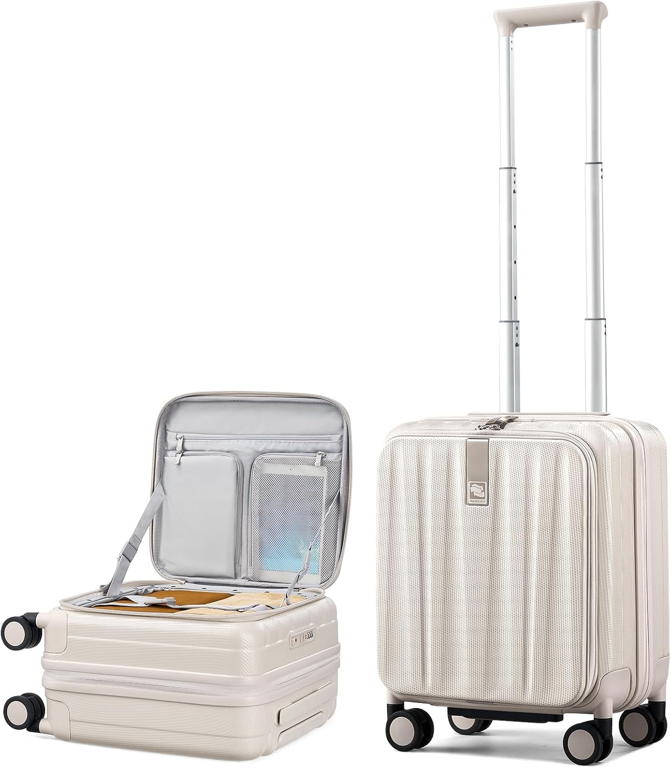 Hanke 16 Inch Expandable Under Seat Luggage with Wheels Top Opening Small Suitcase with Wheels Carry On Luggage Airline Approved Lightweight Hard Shell Suitcases for Weekender Overnight-Ivory White