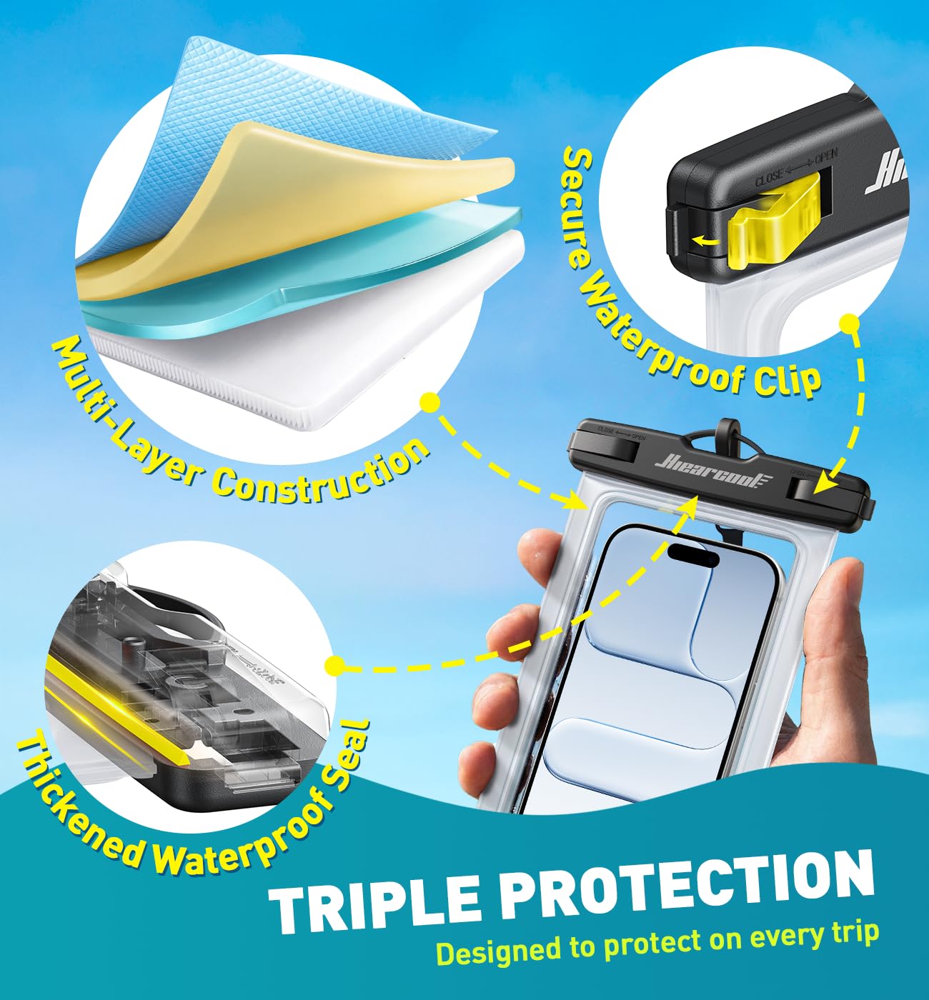 Hiearcool Waterproof Phone Pouch, Waterproof Phone Case with Crossbody Lanyard Compatible for