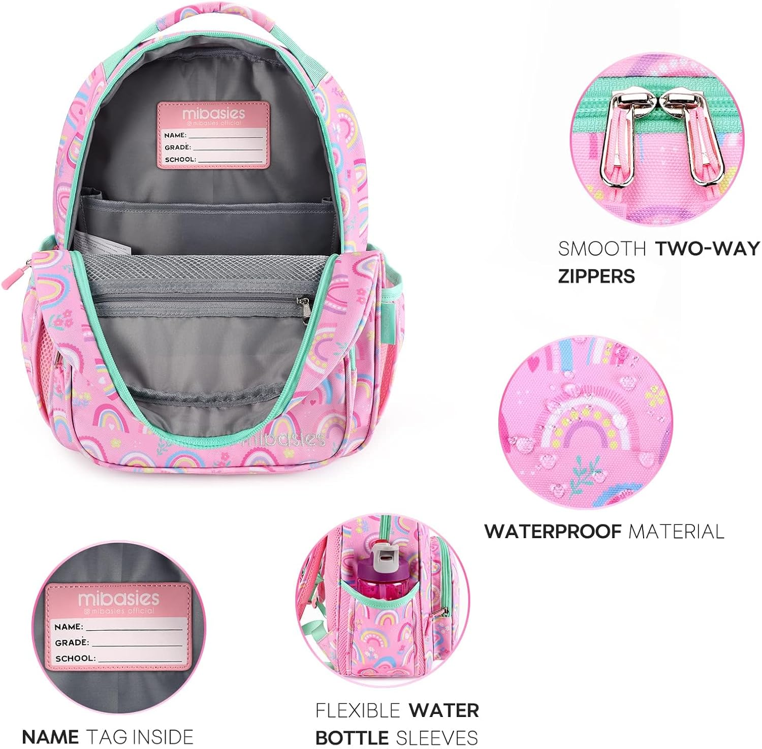 mibasies Girls Backpack 5-8: Lightweight Kids Backpacks for Girls - Girl Bookbag for Elementary