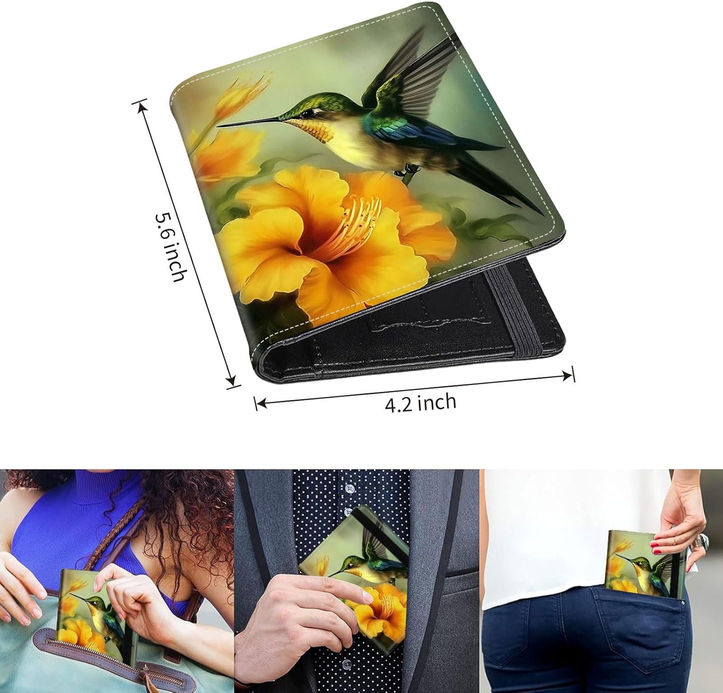 Passport Holder Cover Wallet Travel Essentials RFID Blocking Case Leather Passport Cover Wallet Vaccine Card Slot Organizer for Men Women, Hummingbird