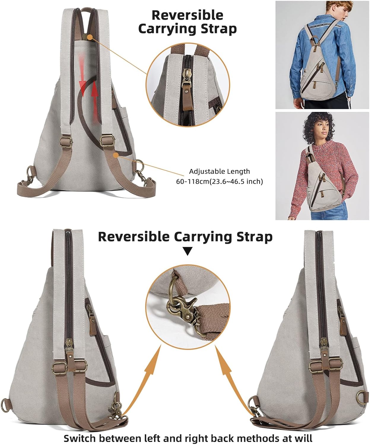 KL928 Canvas Sling Bag - Small Crossbody Backpack Shoulder Casual Daypack Rucksack for Men