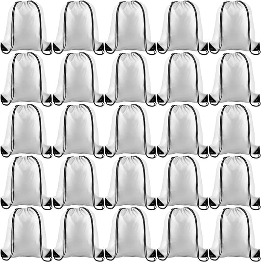 KUUQA 50Pcs White Drawstring Backpack Bulk Drawstring Bags String Bags Storage Bags Gym Backpack for Sport Gym Traveling