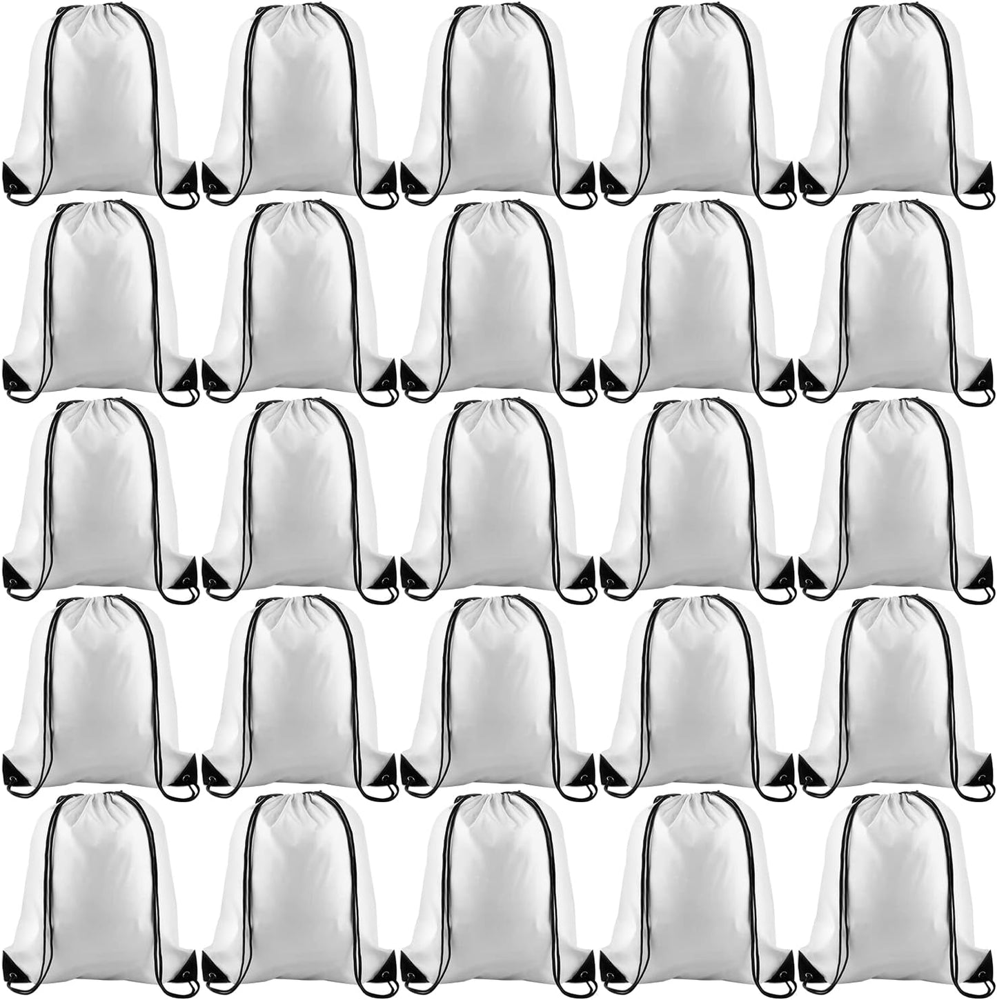 KUUQA 25Pcs White Drawstring Bags - Bulk Sport Gym Travel Backpacks