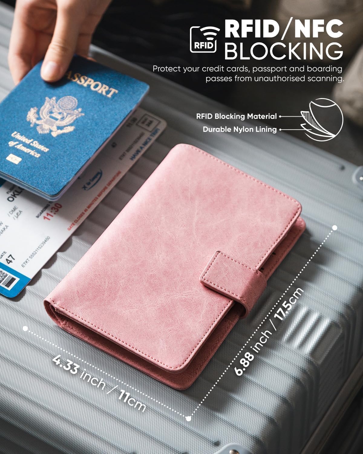 Real Leather Wallet Airtag Compatible RFID Bifold Travel Card Holder Black (Pink)