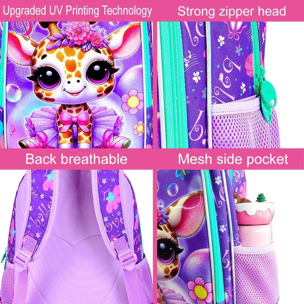 WZLVO 3PCS Kids Backpack for Girls, Unicorn Dinosaur Animal Prechool Elementary Kindergarten School Bookbag with Lunch Box