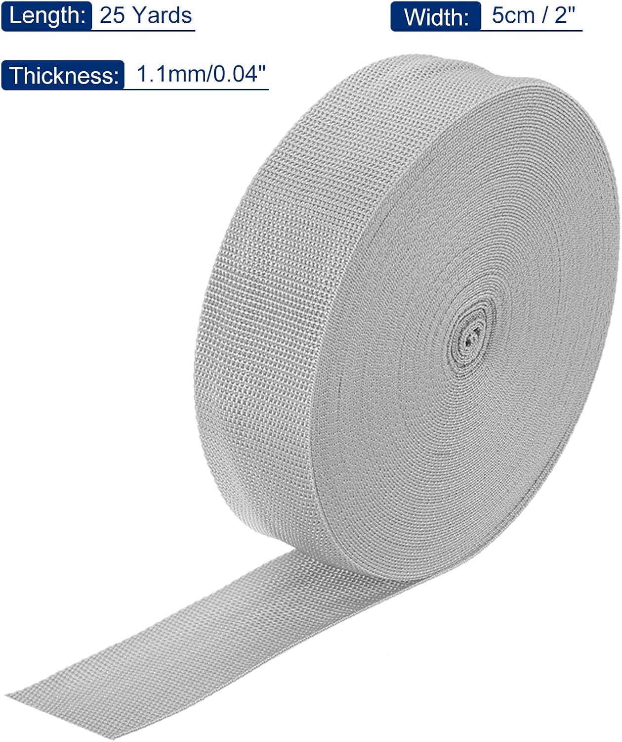 MECCANIXITY Lightweight Polypropylene Webbing Strap 2" 25 Yard Backpack Strapping Band Pale Grey for Outdoor Luggage Cargo Straps