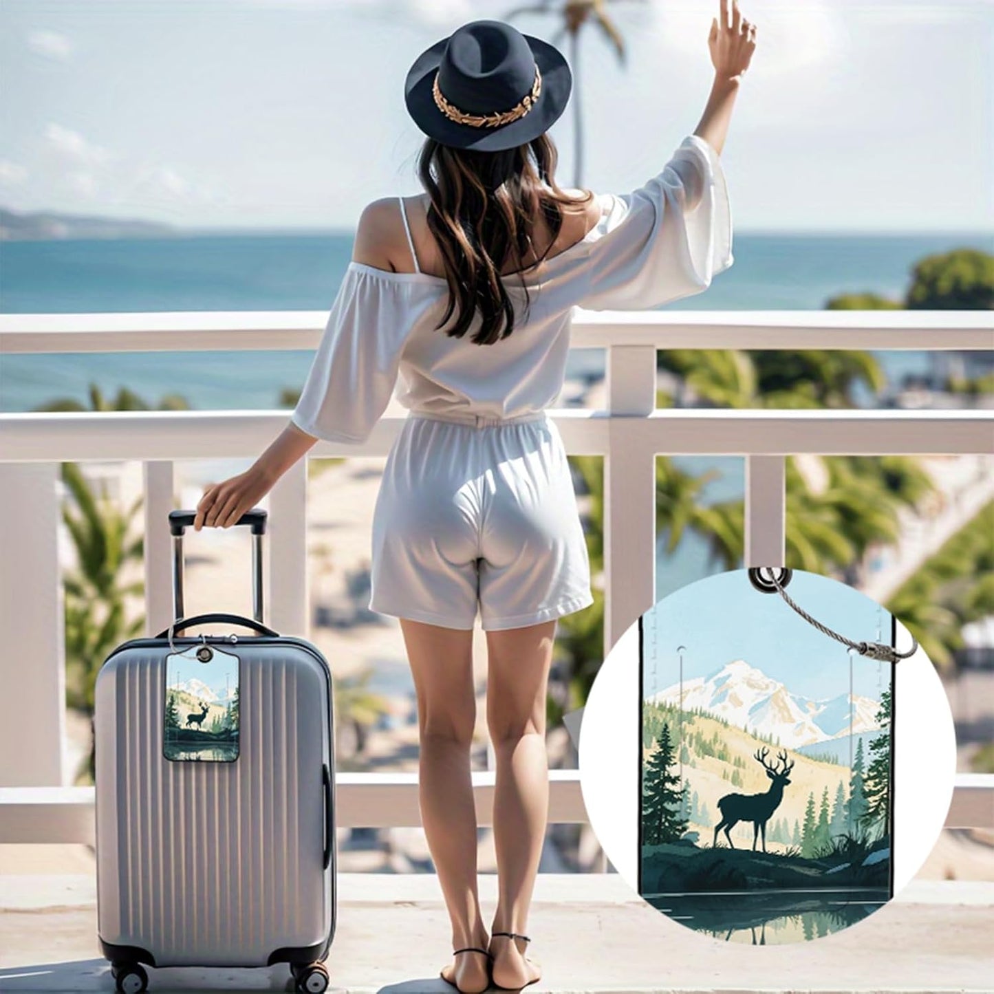 2 Pack Giraffe Leather Luggage Tags for Suitcases, Travel Bag Tags with Privacy Cover ID Label with Stainless Steel Loop for Women Men Girls Backpack Gift (Blue Green)