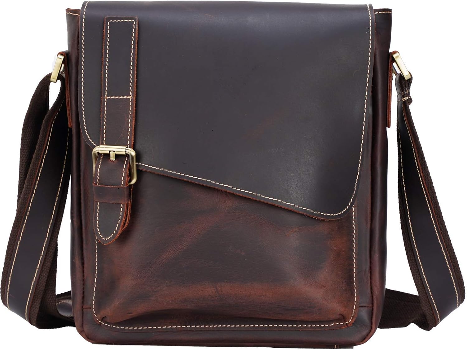 Masa Kawa Leather Messenger Bag Small Crossbody Shoulder Bag for Men Women Flap Over Man Purse Fits