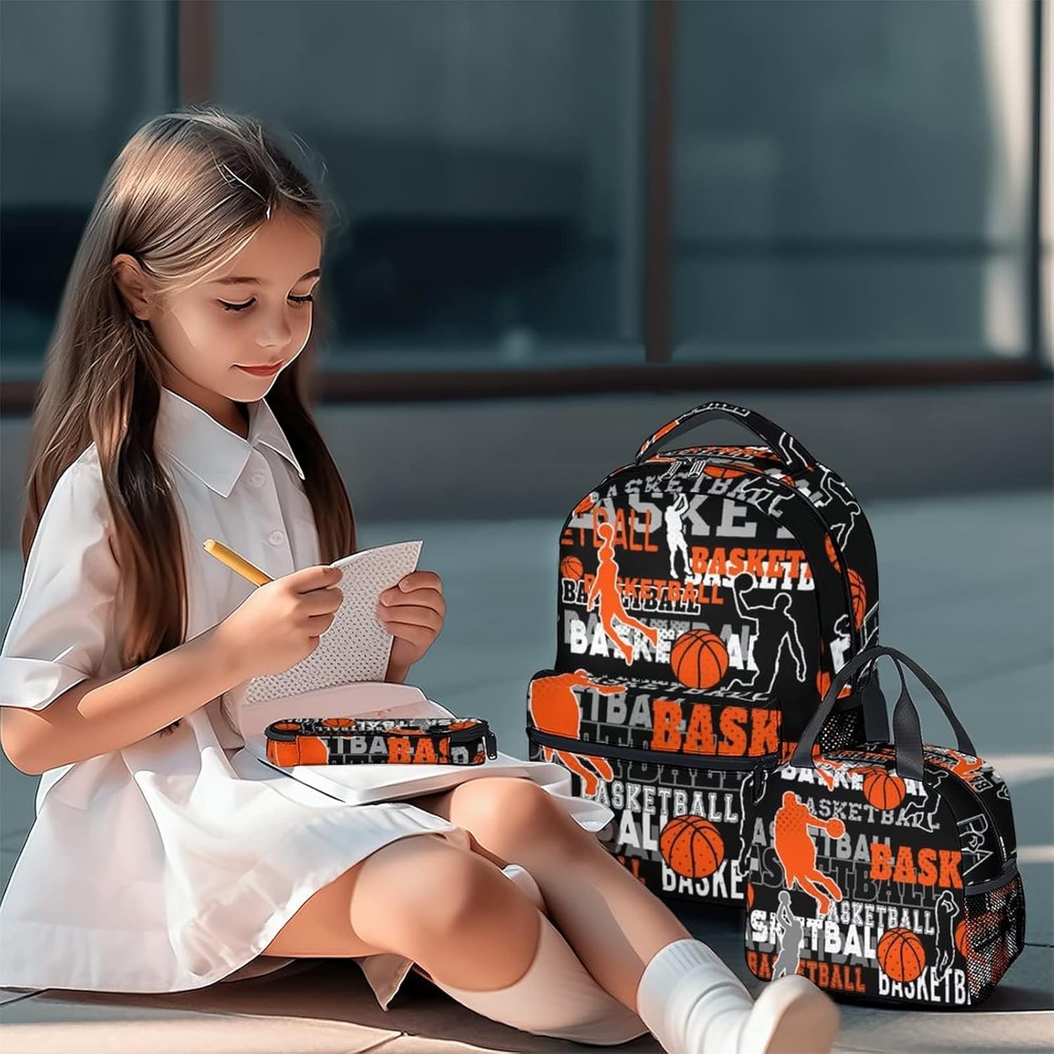 Mercuryelf Basketball Backpack with Lunch Box and Pencil Case, Elementary Kindergarten School