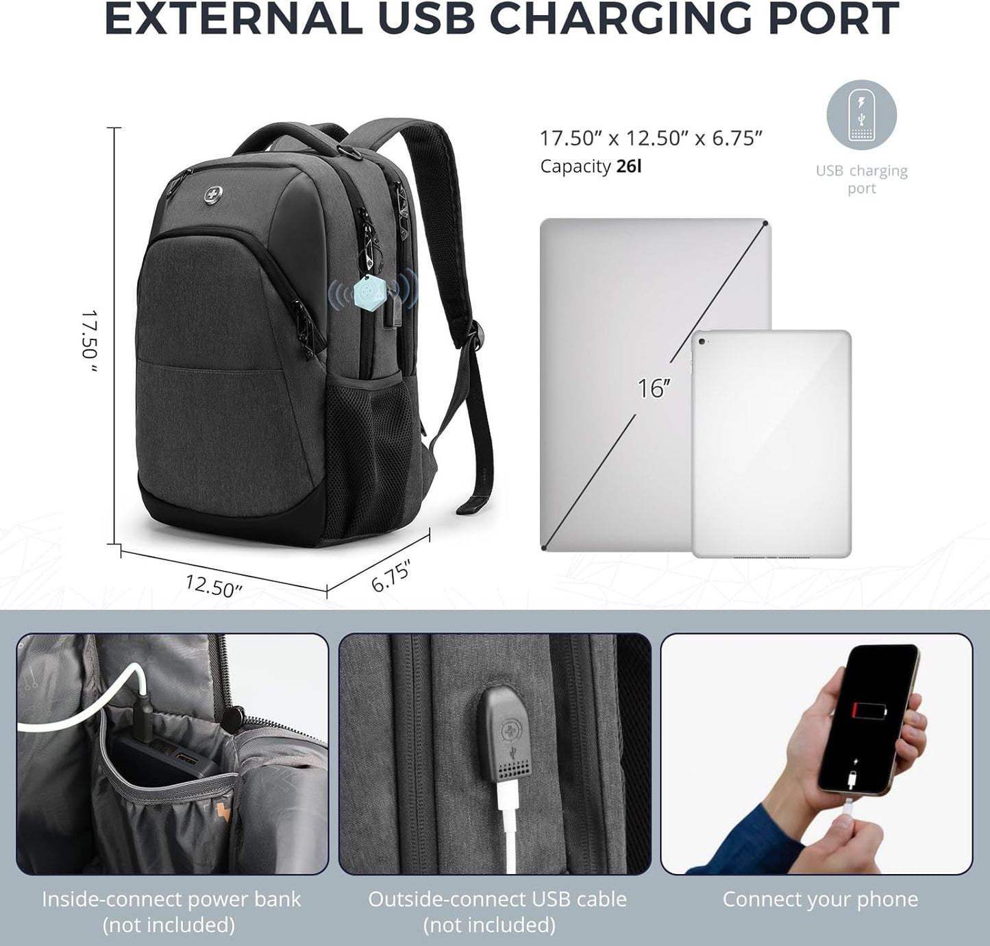 Swissdigital Design Business Laptop Backpack, College Laptops Backpack with USB Charging Port for
