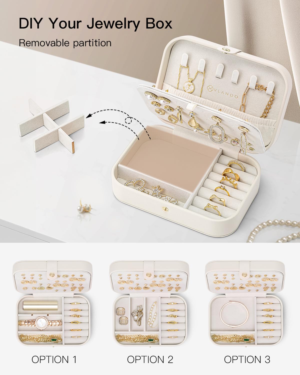 VLANDO Travel Jewelry Case for Women Girls, Gifts for Mother, PU Leather Small Jewelry Box for