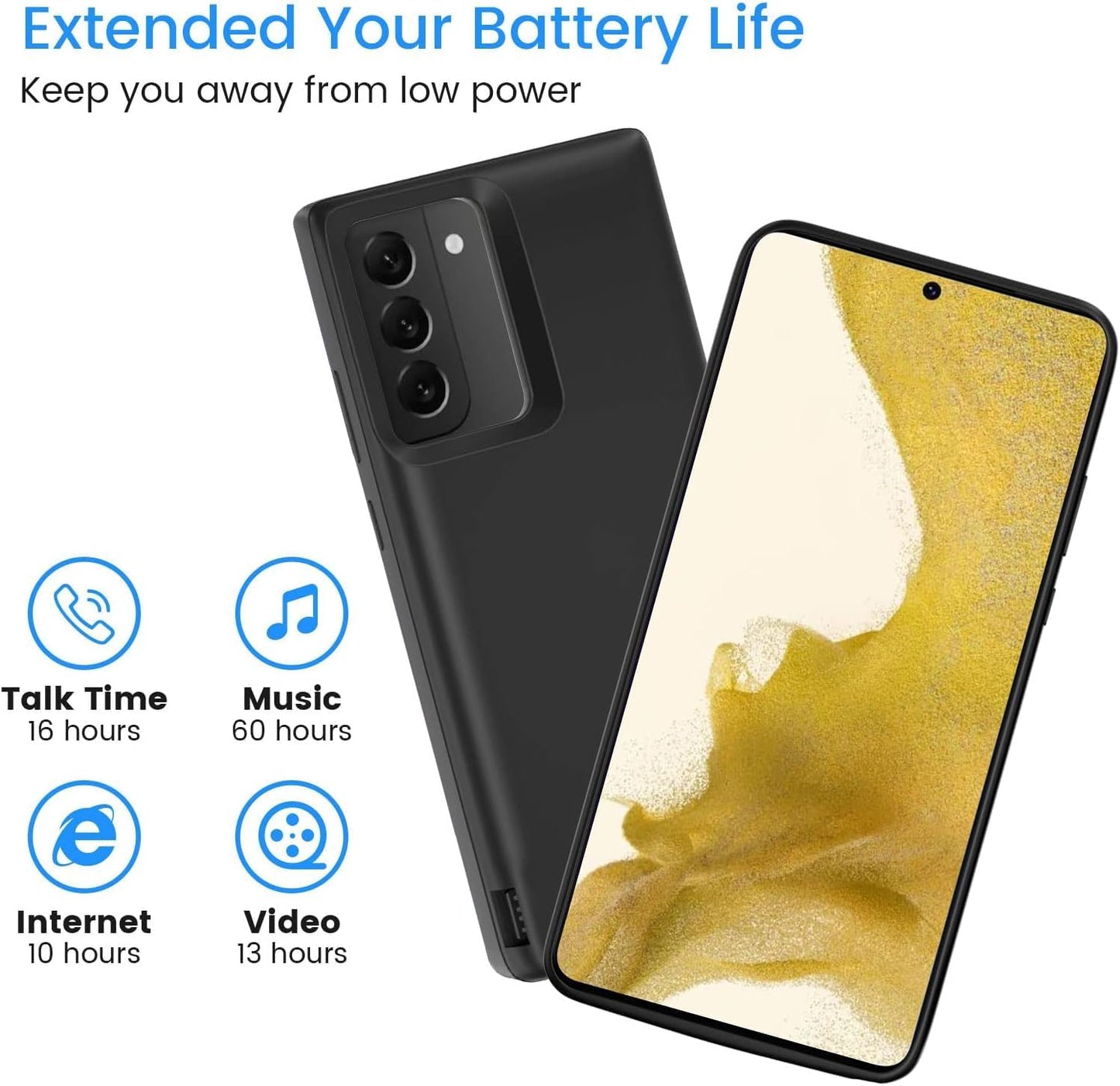 Battery Case for Galaxy S25 Plus / S24 Plus, Batteri Charging Cases for Samsung Galaxy S24 Plus / S25 Plus Rechargeable Extended External Backup Power Bank Charger Cover, Added Extra Juice