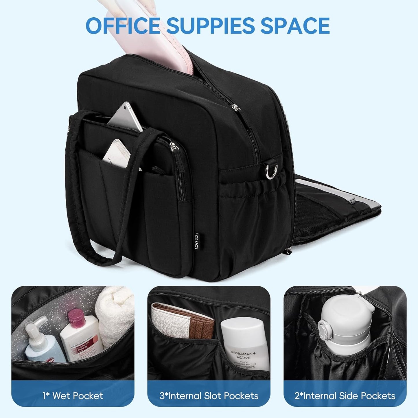 CLUCI Weekender Travel Bag for Women Puffer Tote Bag Carry On Duffle Overnight Bags with Shoe Compartment