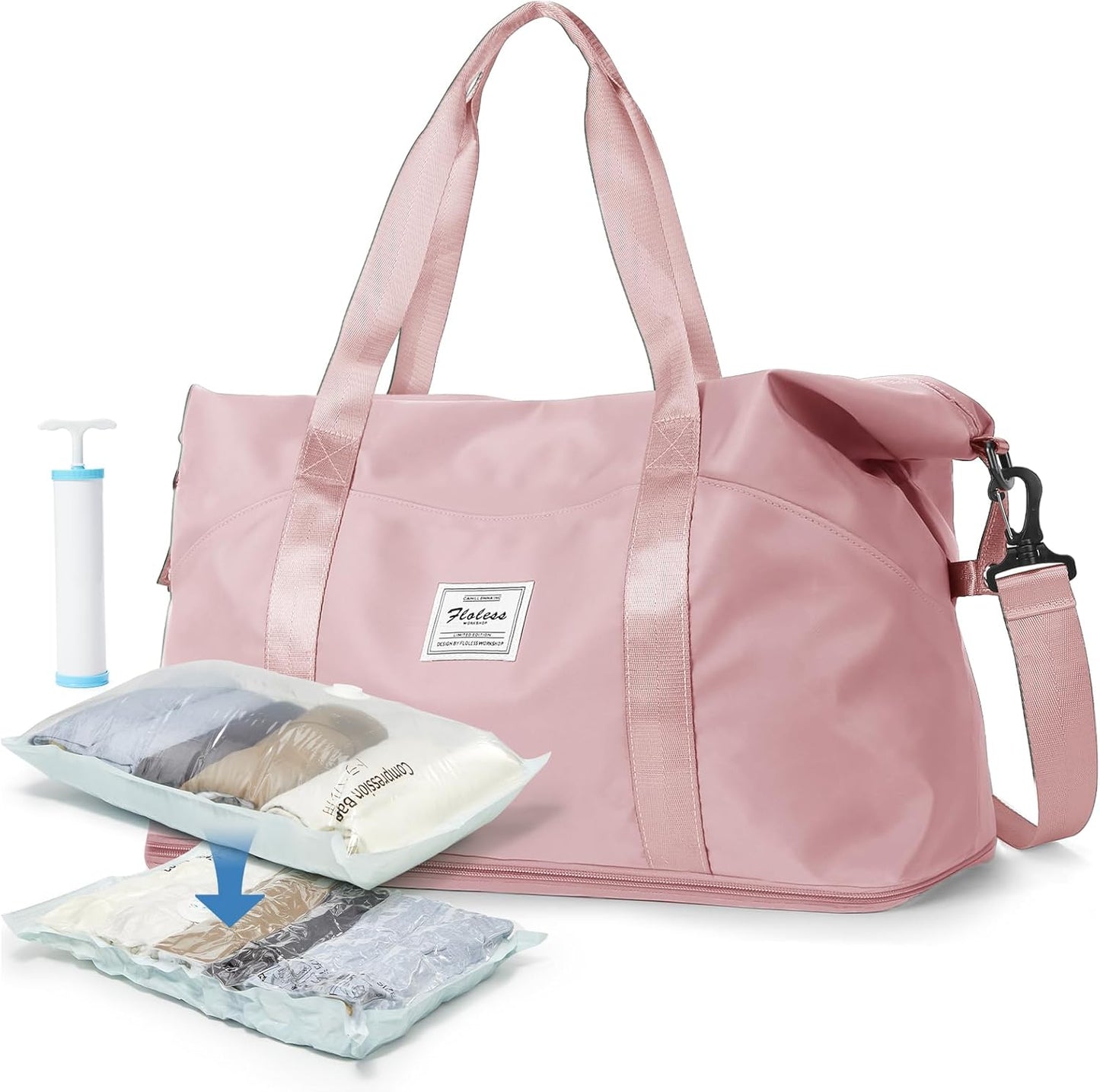 Travel Duffel Bag, Sports Tote Gym Bag, Shoulder Weekender Overnight Bag for Women