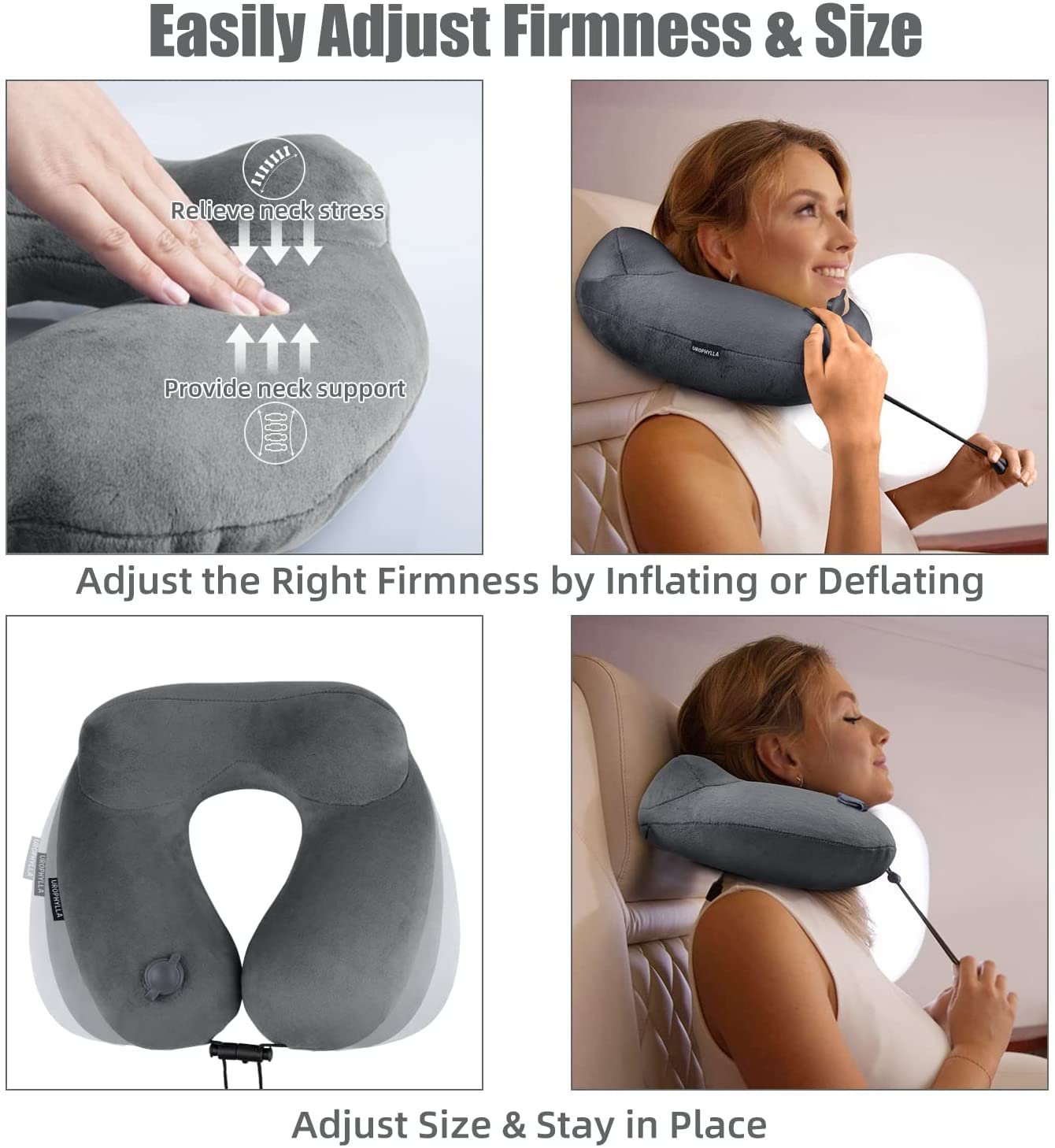 urophylla Inflatable Travel Neck Pillow for Airplanes, Super Soft Velvet Neck Support, Adjustable