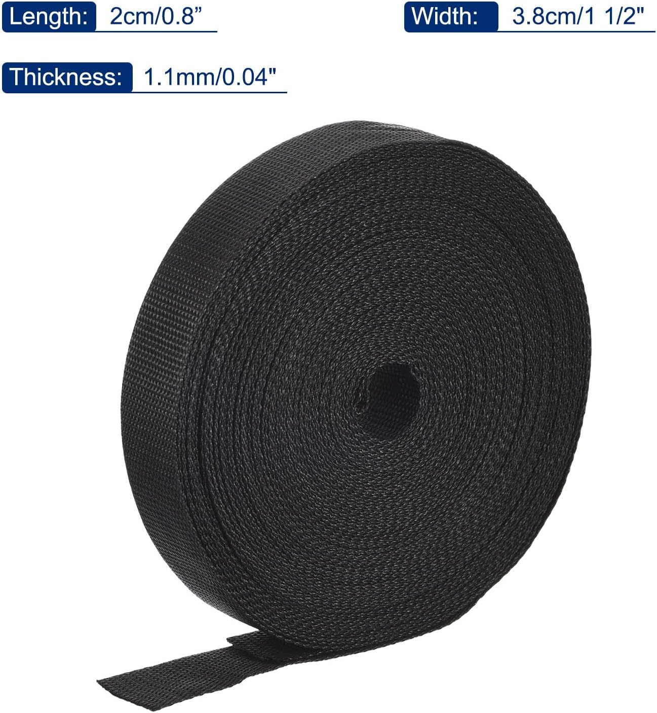MECCANIXITY Lightweight Polypropylene Webbing Strap 1 1/2" 25 Yard Backpack Strapping Band Black for Outdoor Luggage Cargo Straps