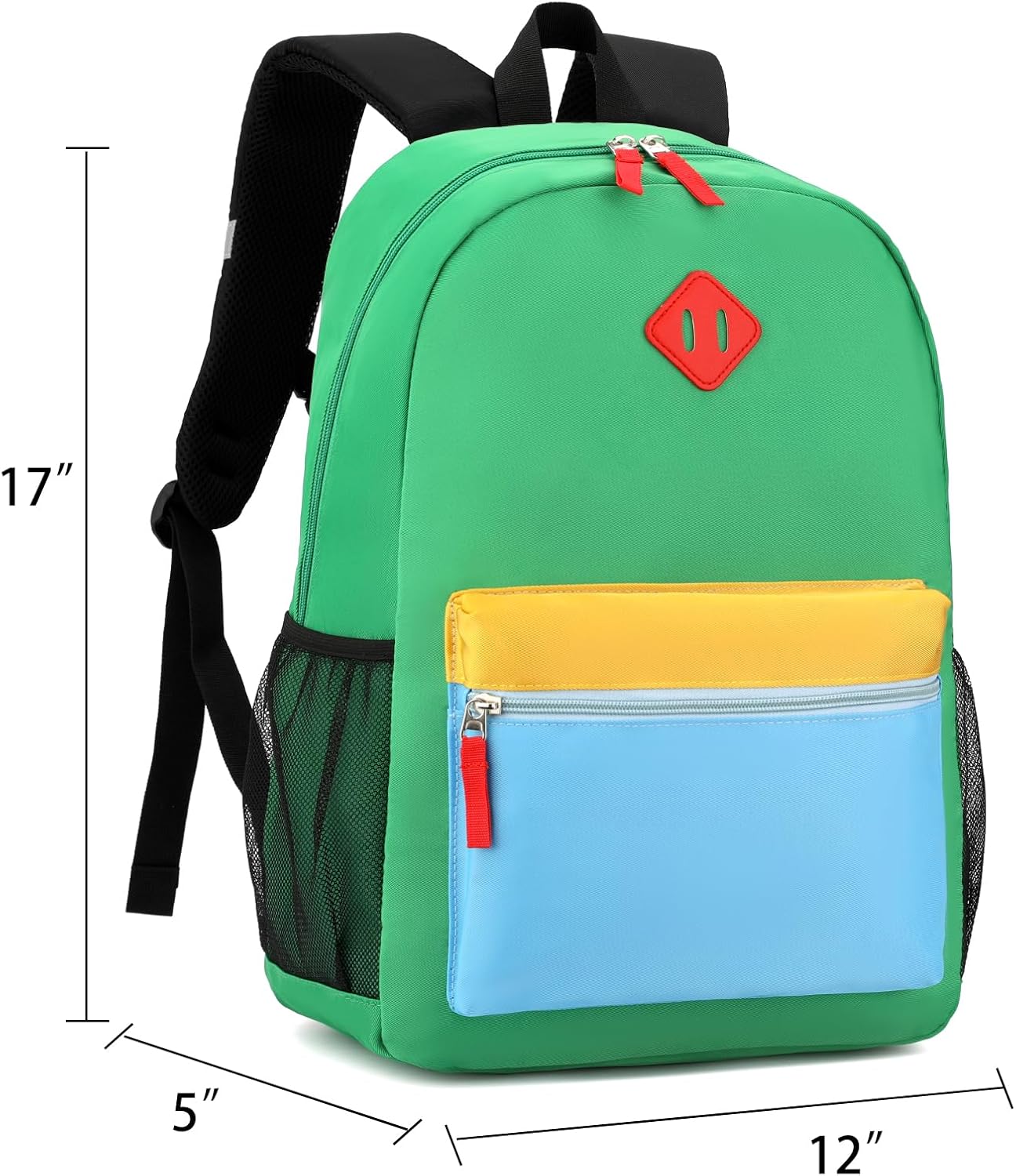 Elementary Backpack for Boys and Girls 5-9 Years Kindergarten Primary Kids Bookbag with Chest Buckle (Green Blue, Large-17inch)