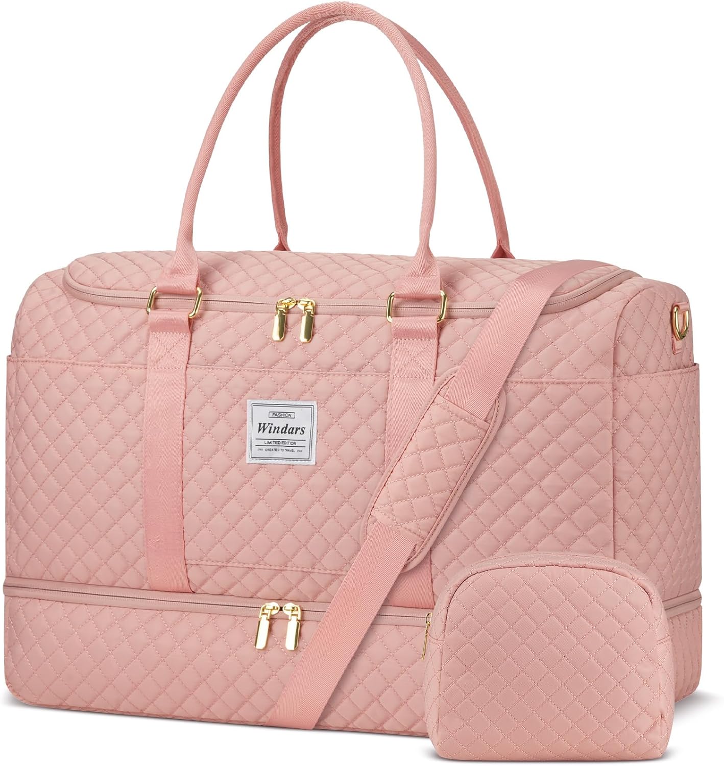 Travel Duffle Bag, Weekender Bags for Women with Shoe Compartment, Overnight Bag with Toiletry Bag, Carry On Duffel Bags For Airplanes, Yoga Gym Duffel Bag, Pink