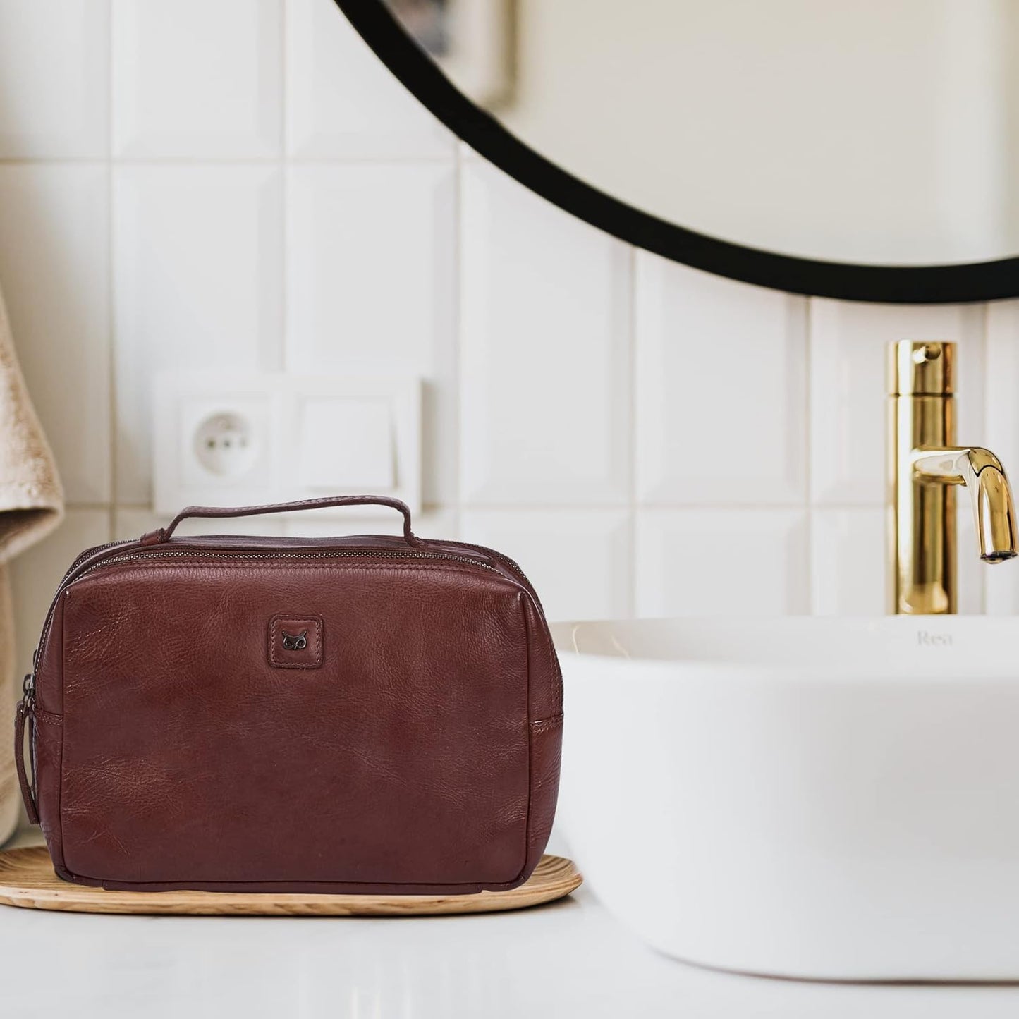 Real Leather Toiletry Bag Dopp Kit for Men Women Travel Shaving Pouch Organiser Double Compartment Cosmetic