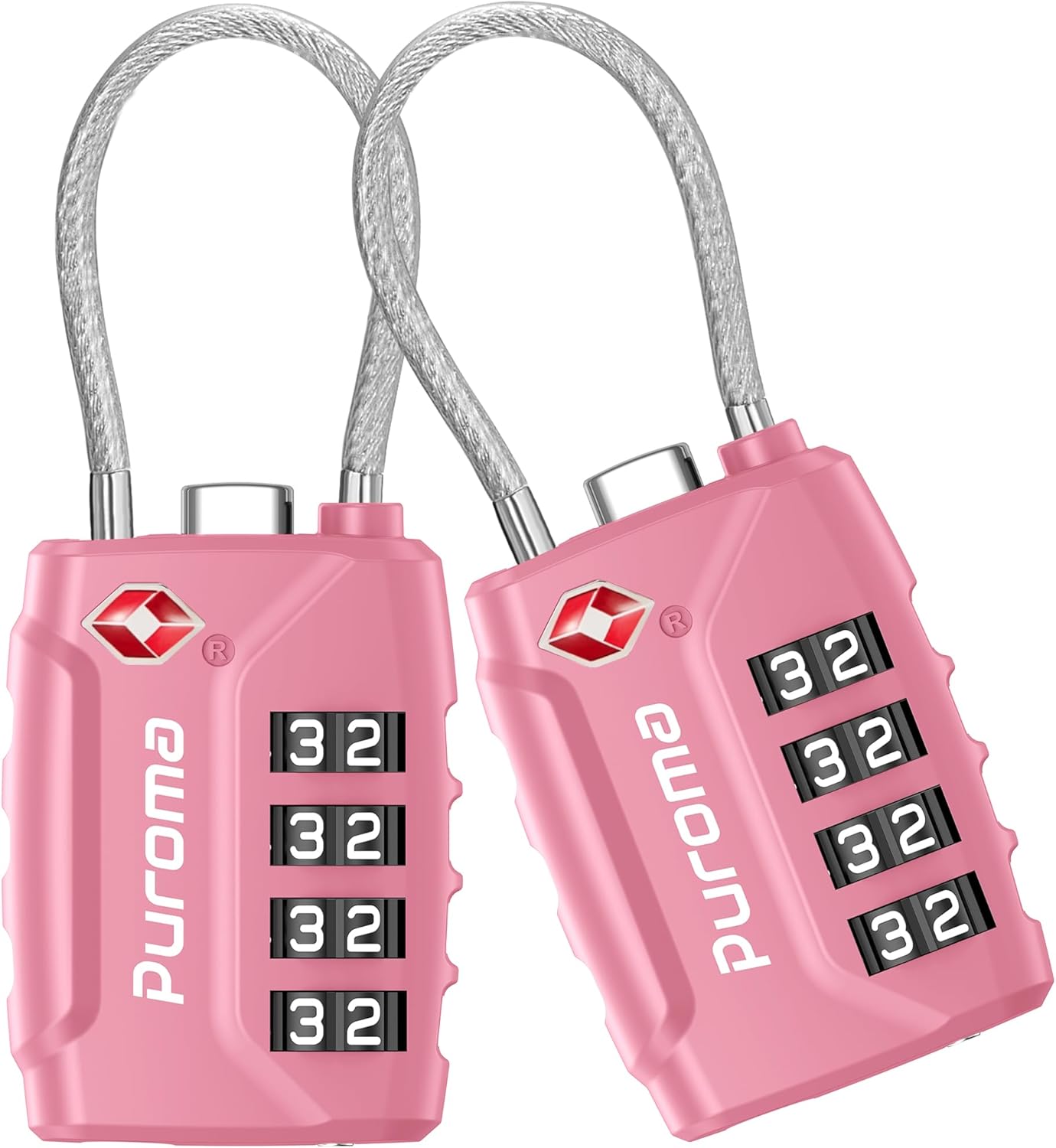 Puroma 2 Pack TSA Approved Luggage Locks, 4 Digit Combination Travel Locks Resettable Code Lock with Zinc Alloy Body for Suitcase, Toolbox, Backpack, Bag, Gym Locker (Rose Pink)