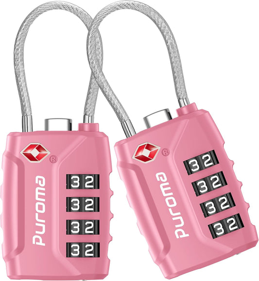Puroma 2 Pack TSA Approved Luggage Locks, 4 Digit Combination Travel Locks Resettable Code Lock with Zinc Alloy Body for Suitcase, Toolbox, Backpack, Bag, Gym Locker (Rose Pink)