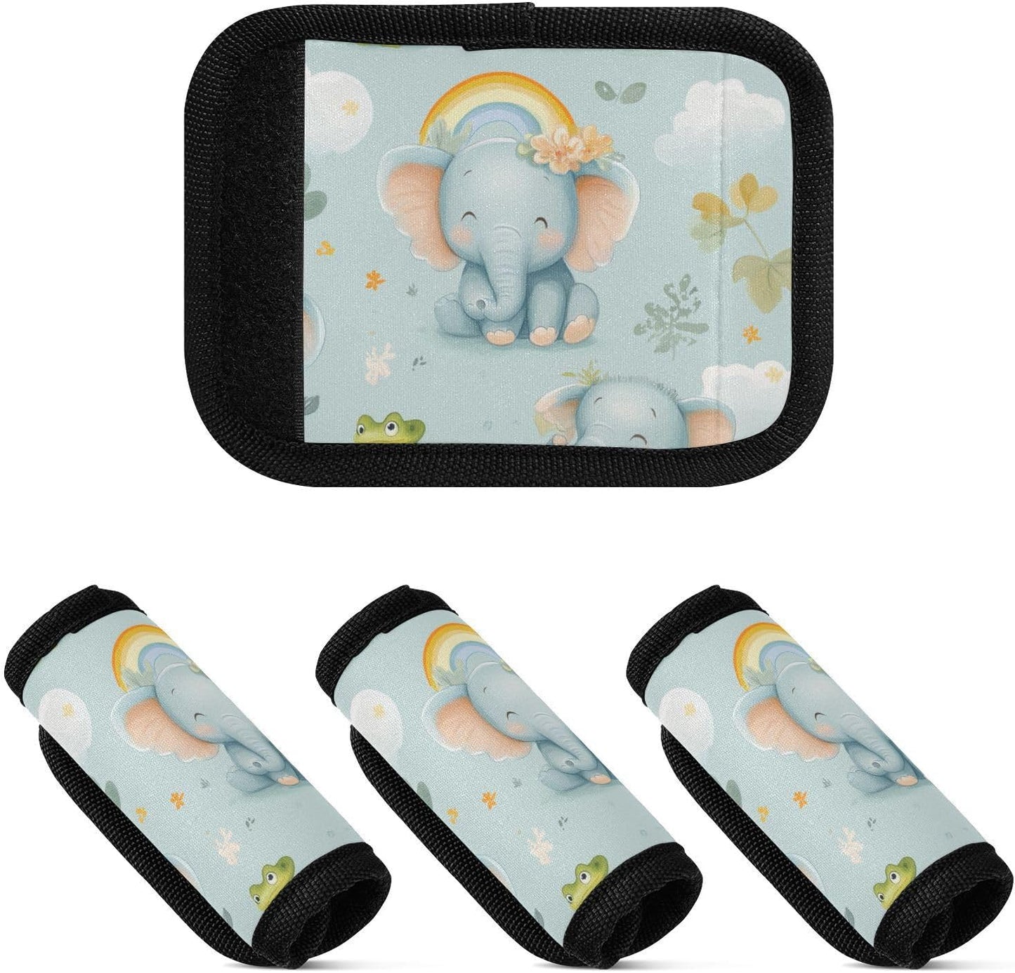 Boho Elephants Frog Green 4 Pack Luggage Handle Wraps Covers for Suitcase Identifiers Bag Tags Travel Accessories