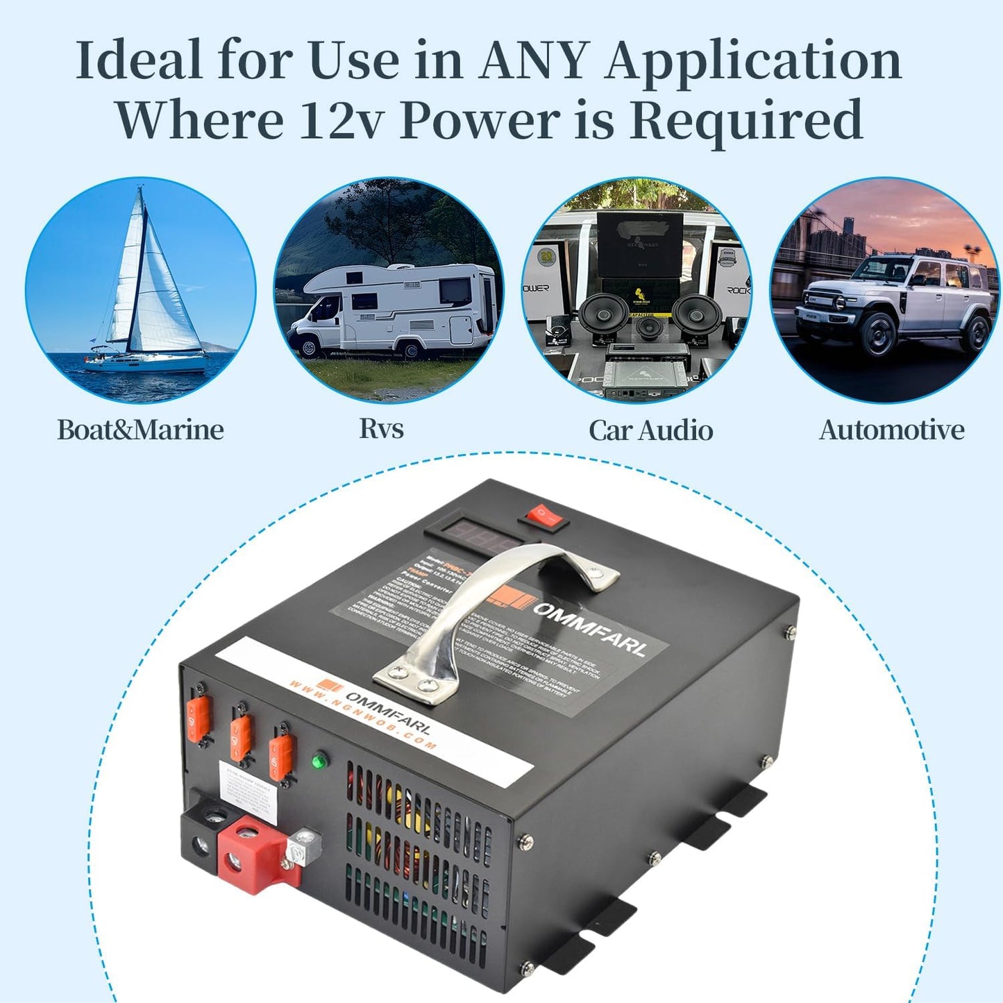 75 amp Power Converter for rv Camper with Handle and 15ft Cables,Battery Chargers with 3 Stage Smart Charging Mode for rv 110/120 VAC to DC 12V, with Voltage Display