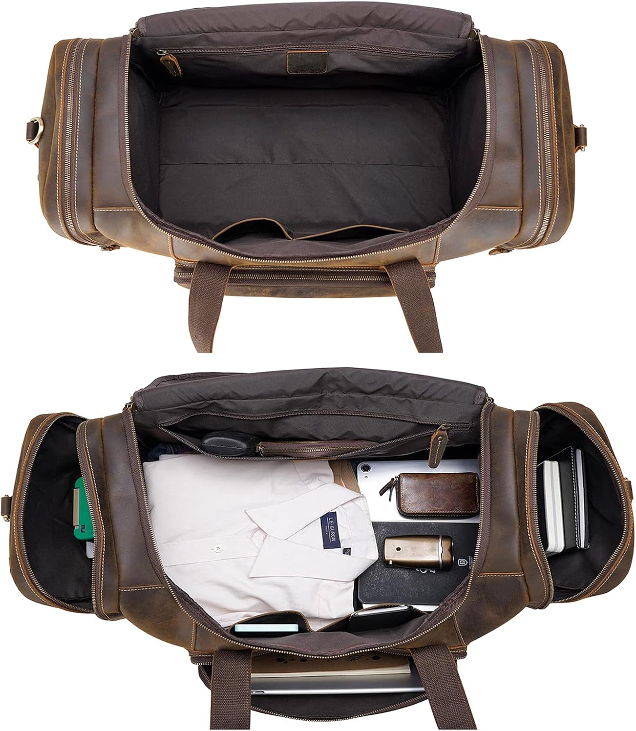 Polare 23" Full Grain Cowhide Leather Gym Duffle Weekender Overnight Travel Duffel Bag For Men