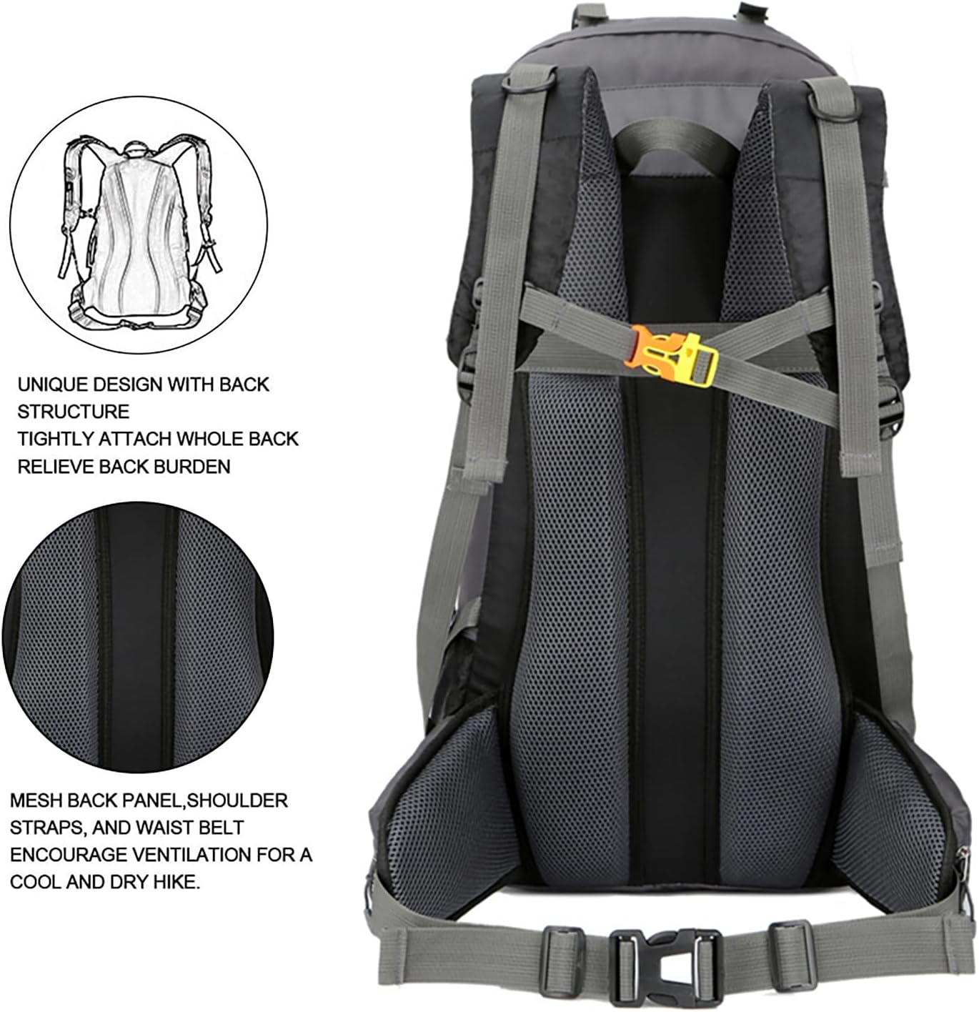 Bseash 60L Waterproof Hiking Camping Backpack with Rain Cover, Large Outdoor Sport Travel Daypack