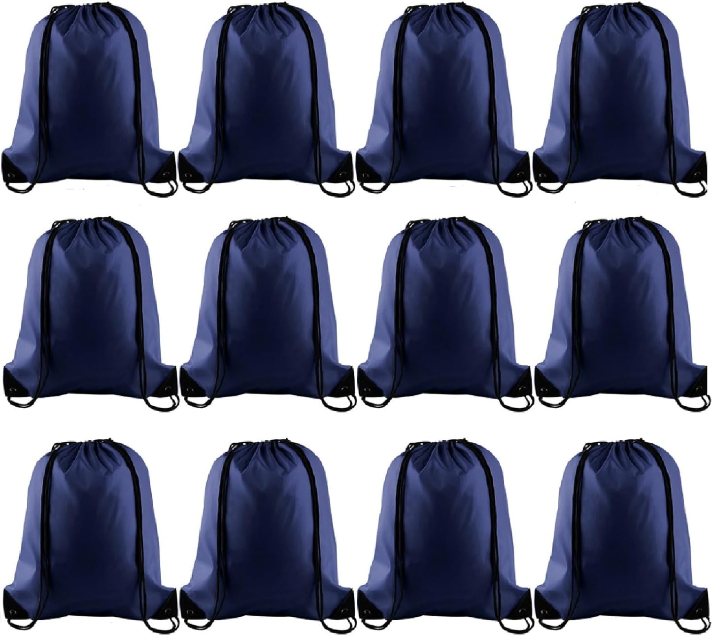 KUUQA 12Pcs Drawstring Backpack Bags Bulk Navy Blue Drawstring Bag Foldable Gym Bag Sports Cinch Sack String Backpack Storage Bags for Women Men Shopping Gym Travel Sports