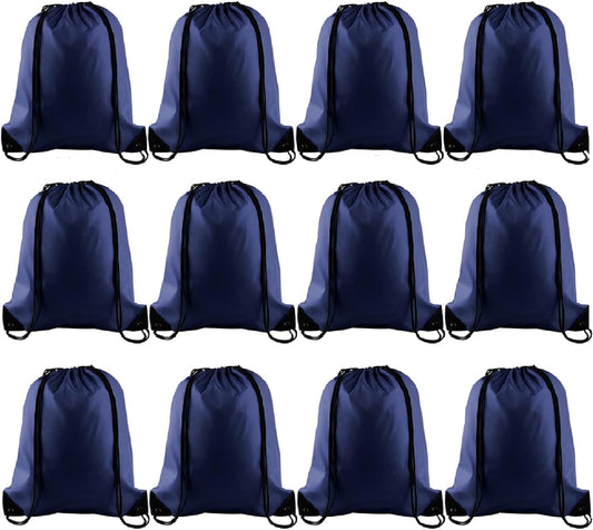KUUQA 12Pcs Drawstring Backpack Bags Bulk Navy Blue Drawstring Bag Foldable Gym Bag Sports Cinch Sack String Backpack Storage Bags for Women Men Shopping Gym Travel Sports