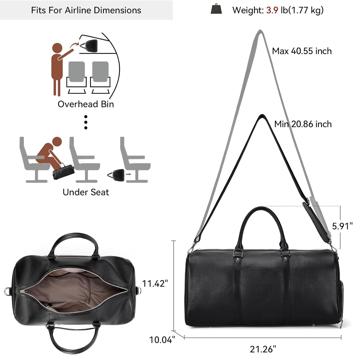 BOSTANTEN Genuine Leather Travel Weekender Overnight Duffel Bag Gym Sports Luggage Bags for Men Large Black