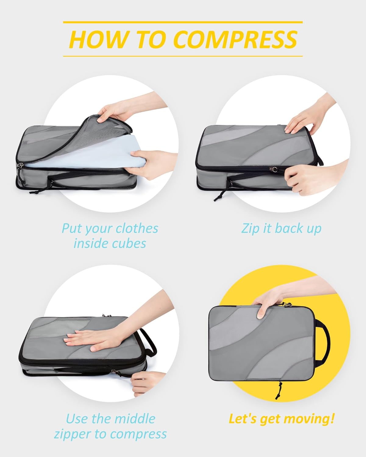 BAGSMART Compression Packing Cubes, 6 Set/4 Set/2 Set Travel Packing Cubes for Carry on Suitcases, Compression Suitcase Organizers Bag Set & Travel Cubes for Luggage, Lightweight Packing Organizers