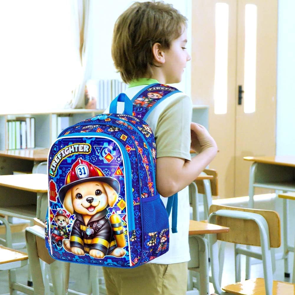 3PCS Boys Backpack, Water Resistant Kids Bookbag Set with Lunch Box, Cute School Bag for Preschool Toddler