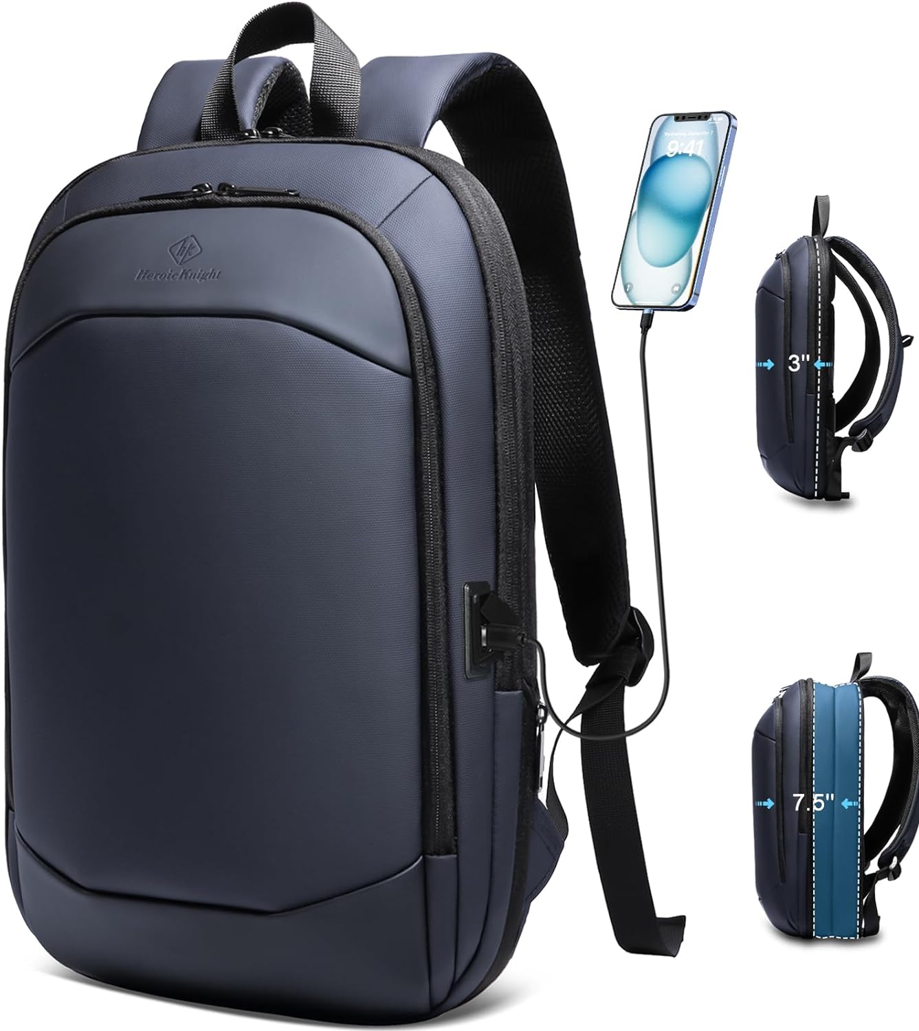 Business Backpack 17 Inch Slim Expandable Waterproof Travel Laptop Backpacks with USB Charger Port